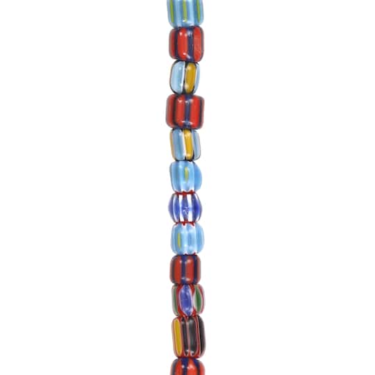 12 Pack: Multicolor Striped Lamp Work Glass Tube Beads by Bead Landing®